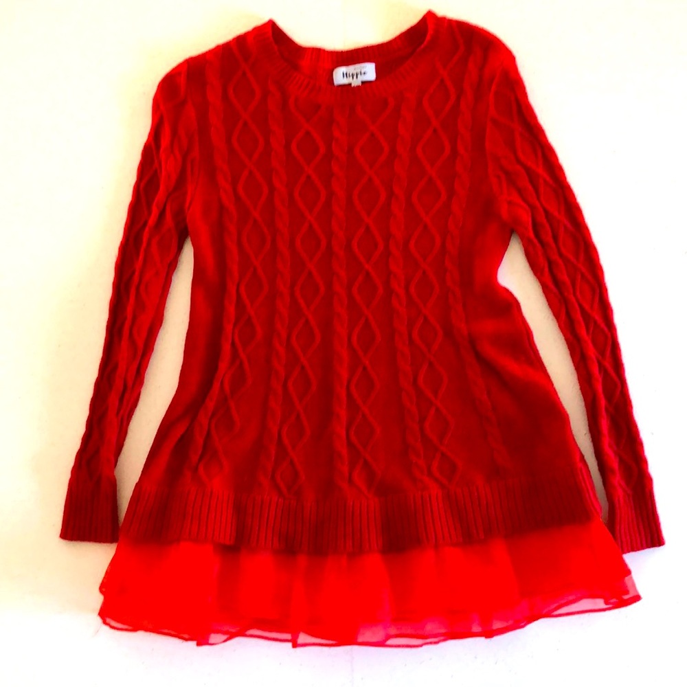 Red sweater with connected bottom ruffle size small